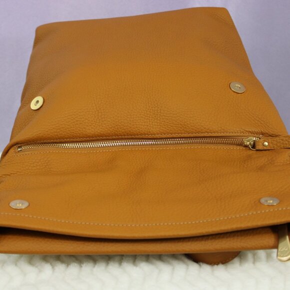 GiGi New York Foldover Backpack Tote Tan Pebbled Leather with Shearling Trim NWO - Picture 3 of 9